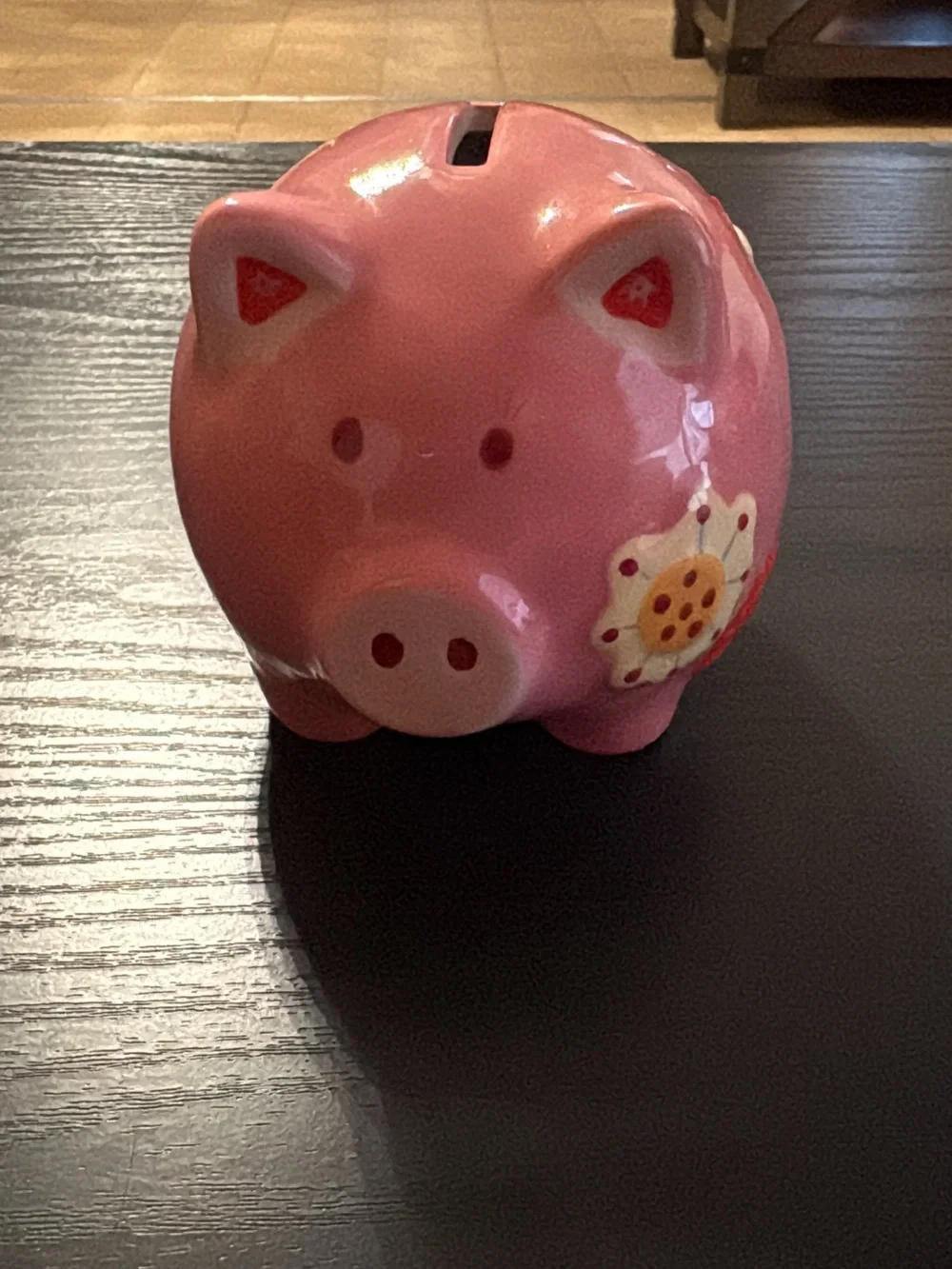 Pink Ceramic Piggy Bank “Dream Big” Butterfly Floral Hand Painted Coin Bank